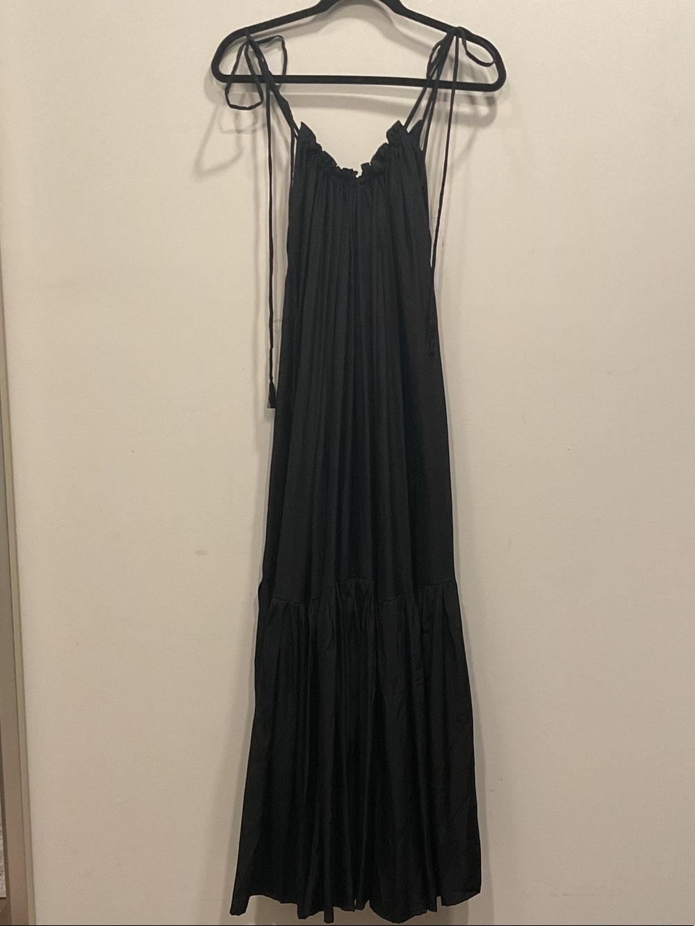 Classic Black 100% Silk Maxi Tie-Strap Dress